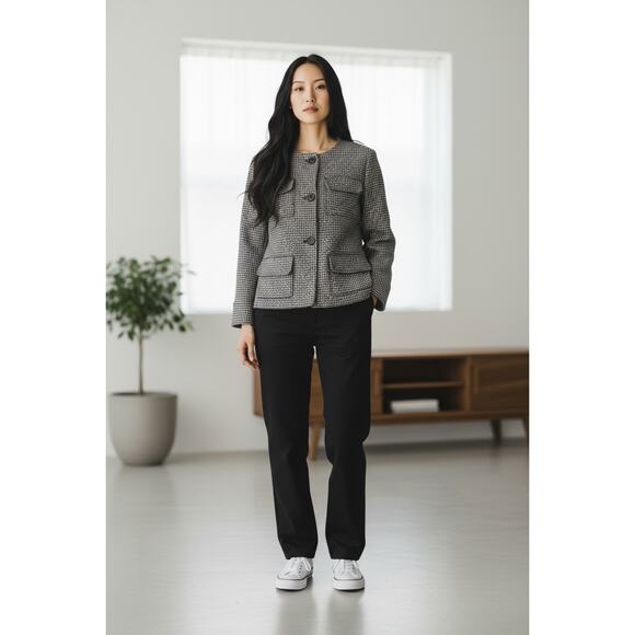 Max Studio London Houndstooth Button Front Jacket Black White Size Small - Picture 8 of 8